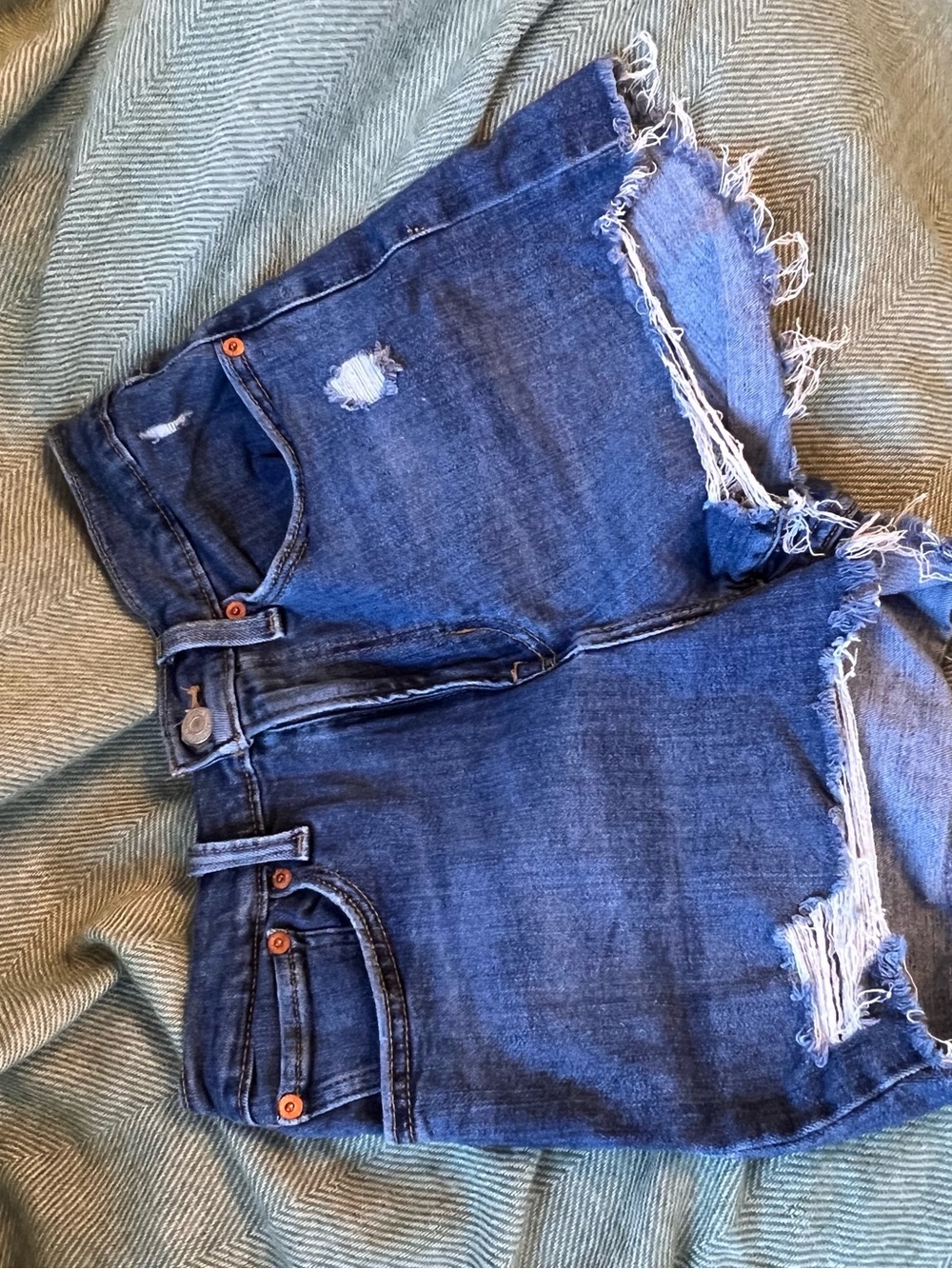 Levi's Dark Blue Distressed High Waist Denim Shorts